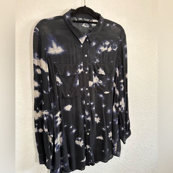 Zara black tie dye button down shirt size large - Picture 5 of 9